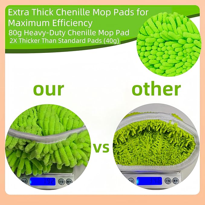 Thickened Heavy-Duty Chenille Mop Pads Compatible with Swiffer and All Other 10-12 Inch Mops,Reusable Wet & Dry Mop Refills,Machine Washable for Hardwood,Tile,Laminate Floors