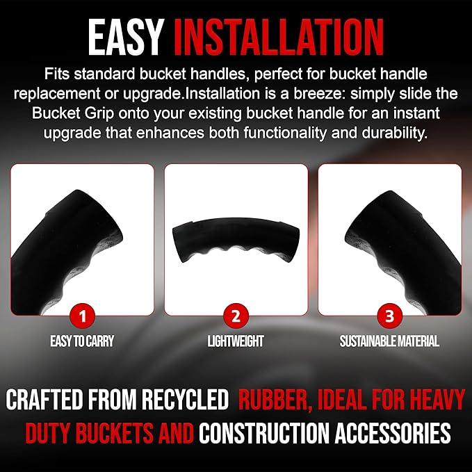 USA-Made Bucket Grip for 1-5 Gallon Buckets, Ergonomic, Durable Handle Grip for Heavy-Duty Buckets | Easy to Install, Comfortable for Gardening, Construction, DIY | Fits 5 Gal Handles - Pack of 12