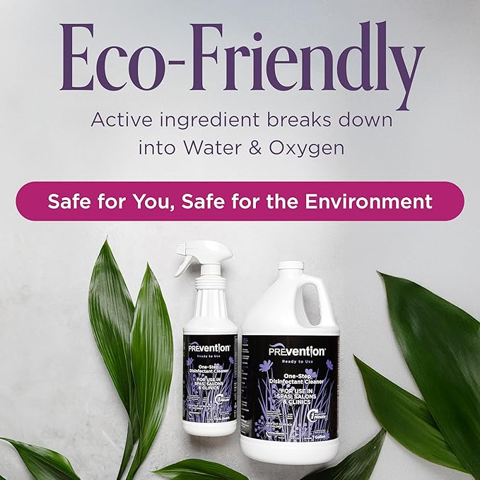 Prevention Ready-To-Use Disinfecting Cleaner – Hospital Grade Disinfectant Spray Solution for Salons, Spas, Clinics, Surfaces – Sanitizing Solution & Two Reusable Sprayers – 32oz Bottle (6 Pack)