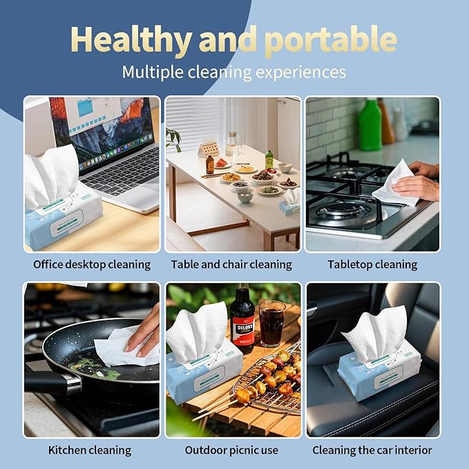 Reusable Dry & Wet Dish Soap Foam Wipes - Multi-Purpose Cleaning Towels for Kitchen, Bathroom, Travel | No Water Needed, Eco-Friendly, Reaches Hard-to-Clean Areas (60 Pack)