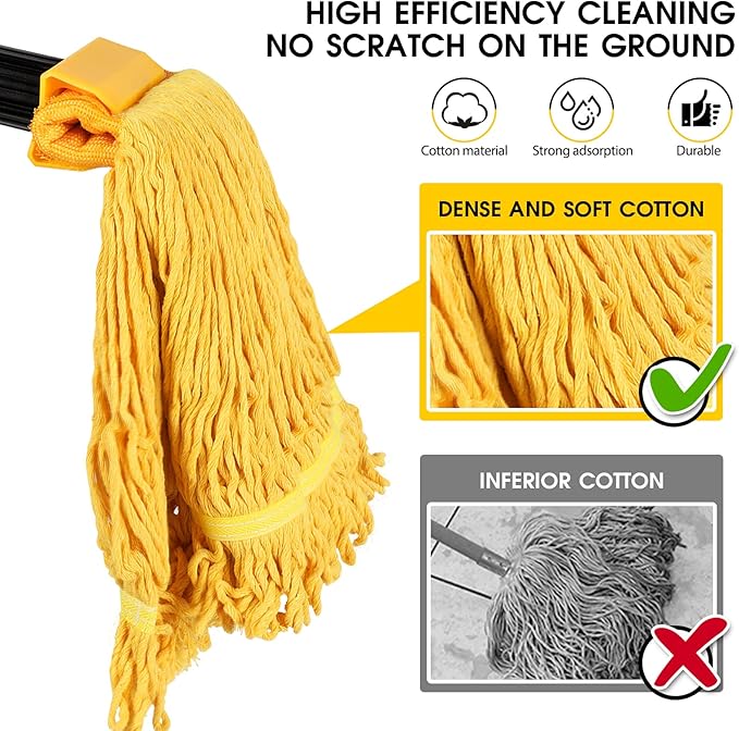 MASTERTOP Industrial Mop,Heavy Duty Looped End String Dust Mop,Commercial Mops for Home,Kitchen,Garage,Office and Concrete/Tile Floor Cleaning - 2 Cotton Heads