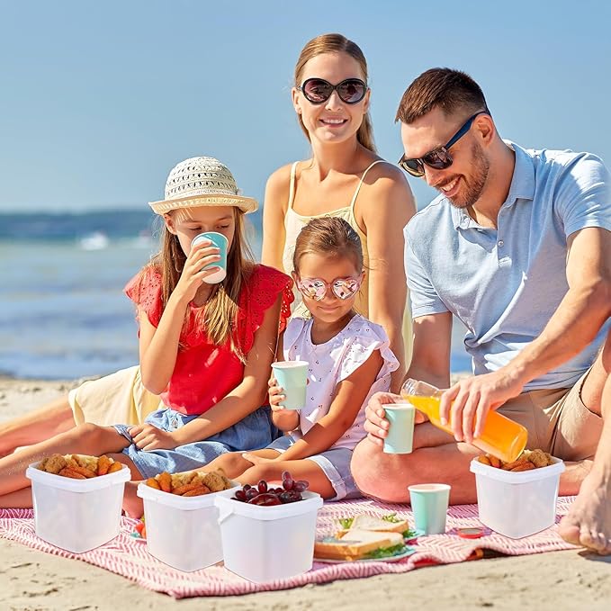 Mifoci 12 Pcs 3 Qt/ 101 Oz/ 3 L Plastic Food Containers, 0.74 Gallon Ice Cream Buckets with Lids and Handle Reusable Square Deli Containers Freezer and Microwave Safe for Kitchen Food Drinks Storage