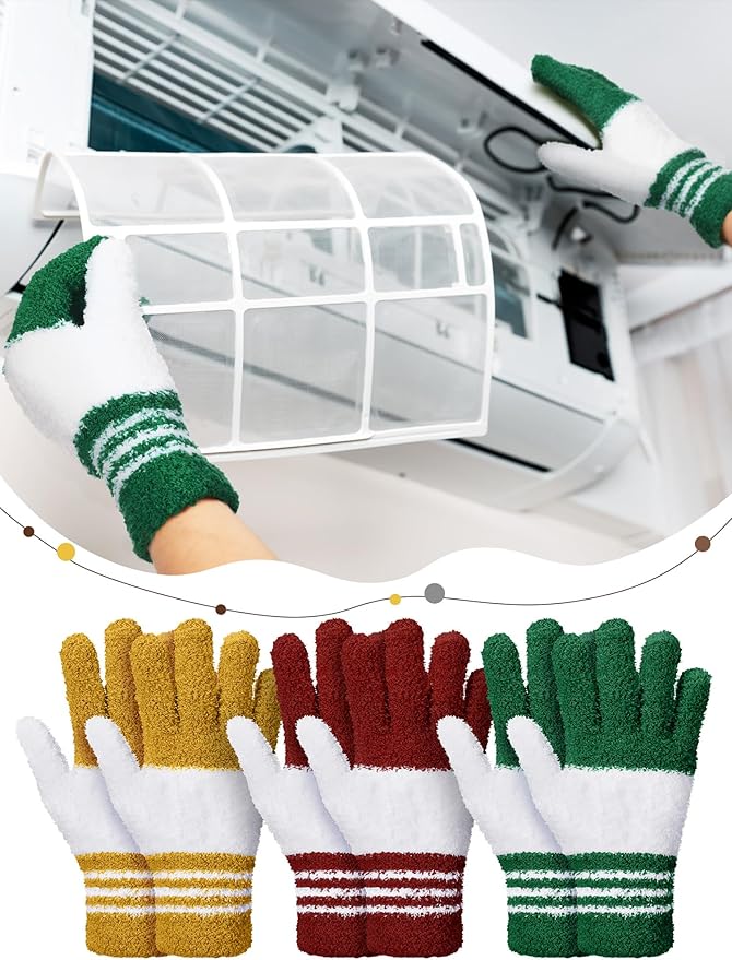 Patelai 3 Pairs Microfiber Plant Dusting Gloves Leaf Cleaning Gloves for Indoor Plants, Blinds, Furniture, House(Large,Red, Green, Yellow)