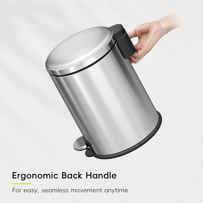EKO Serene 5L / 1.32 Gallon Step Trash Can with Lid, Small Stainless Steel Round Garbage Can with Removable Inner Bucket, Compact Bin for Powder Rooms, Offices & Tight Bathroom Spaces.