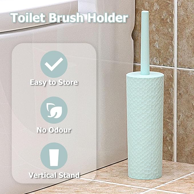 Topsky 2 Pack Compact Toilet Brush & Holder Set, Plastic Round Barrel Loo Brush with 2 Replacement Toilet Brush Head, Durable for Bathroom Toilet, Green