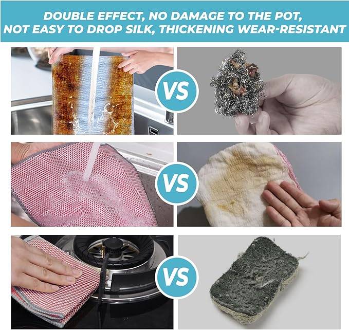 10PCS Non-Scratch Multipurpose Steel Wire Dishcloths - Reusable Quick-Dry Odor-Free Scrub Cloths for Dishes, Kitchen Cleaning Cloths for Cookware, Sinks, Stove Tops(9.84X9.84)