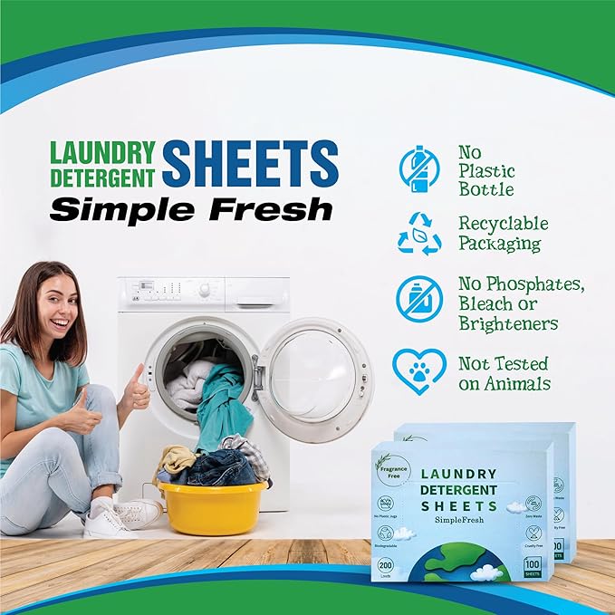100 Laundry sheets 200 loads | fragrance free product - Laundry Detergent Sheets, Eco-Friendly, Plant-Based, Hypoallergenic, No Plastic Jug Kindly (Fragrance Free)