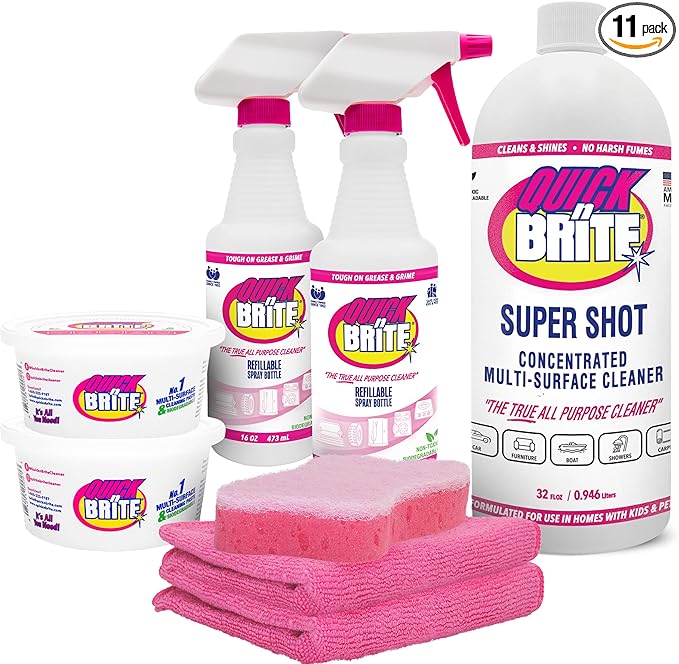 Quick N Brite Eco-Friendly Cleaning Supplies Kit - All Purpose Cleaner with Cleaning Paste & Concentrate - Non-Toxic, Powerful Cleaner Includes Sponge - Versatile Solution for Home & Office