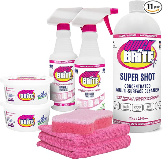 Quick N Brite Eco-Friendly Cleaning Supplies Kit - All Purpose Cleaner with Cleaning Paste & Concentrate - Non-Toxic, Powerful Cleaner Includes Sponge - Versatile Solution for Home & Office