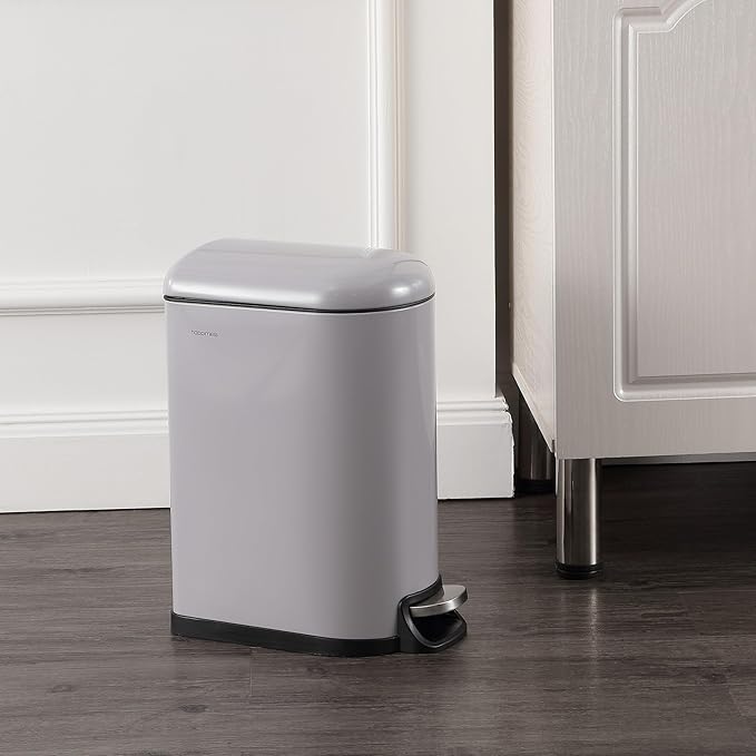 happimess HPM1009I Roland Mini 2.6-Gallon Step-Open Trash Can, Fog Gray,with Soft-Close Lid, Fingerprint Resistant, Modern, Minimalistic for Home, Kitchen, Laundry Room, Office, Bedroom, Bathroom