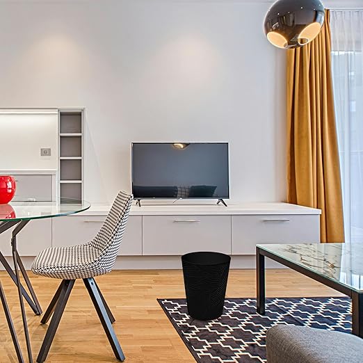 1.8 Gallons Small Trash Can, Decorative Wastebasket, Modern Leaf Pattern Design, Polypropylene Trash Can for Bathroom, Bedroom, Office (1, Black)