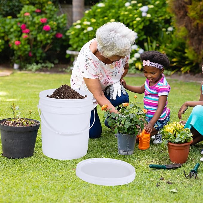 7 Gallon White Plastic Bucket Pail Container with Lids, Food Grade Bucket Pail with Airtight Lid, 4 Pack