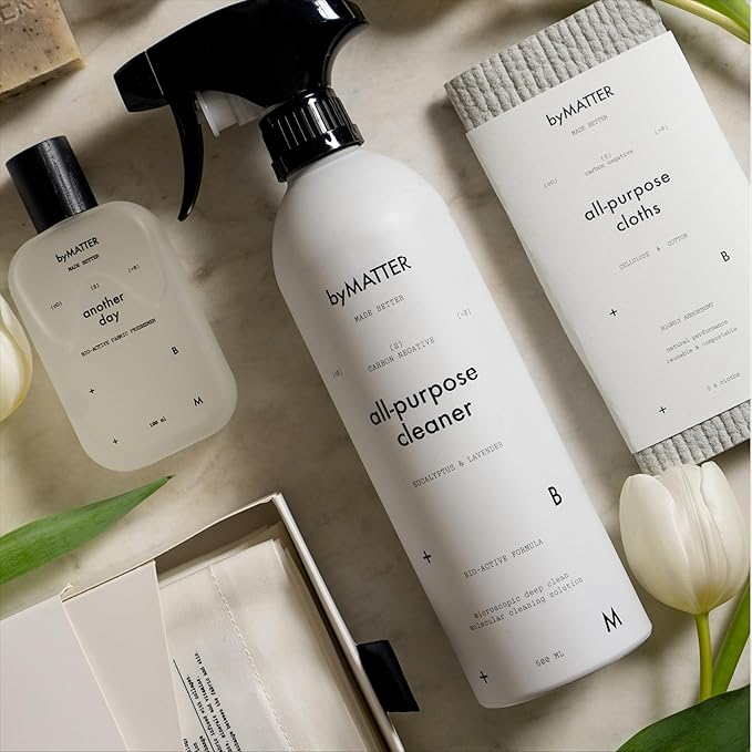 byMATTER All Purpose Cleaning Cloths – Reusable Cleaning Cloth Pack, Plastic Free, Compostable, Highly Absorbent, Dishwasher Safe, Streak Free Kitchen Cloth Set x2