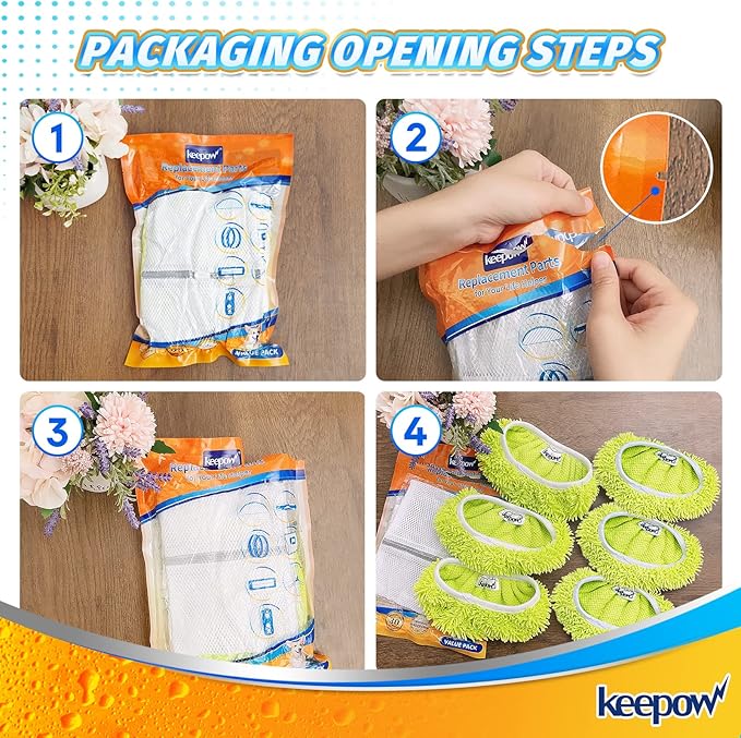 KEEPOW Dry Sweeping/Wet Mopping Cloths for Swiffer Sweeper, Reusable & Washable Microfiber Mop Pads Refills for Hard-Surface/Hardwood Floor Cleaning, 6 Pack (Mop is Not Included)