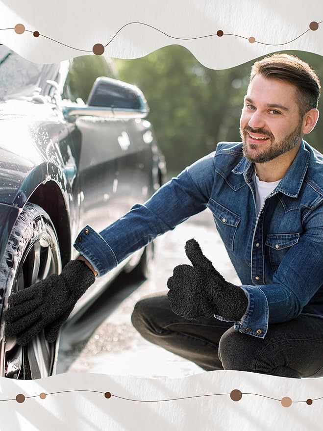 Patelai 3 Pairs Microfiber Plant Dusting Gloves Leaf Cleaning Gloves for Indoor Plants, Blinds, Furniture, House(Medium,Black, Brown, Dark Brown)