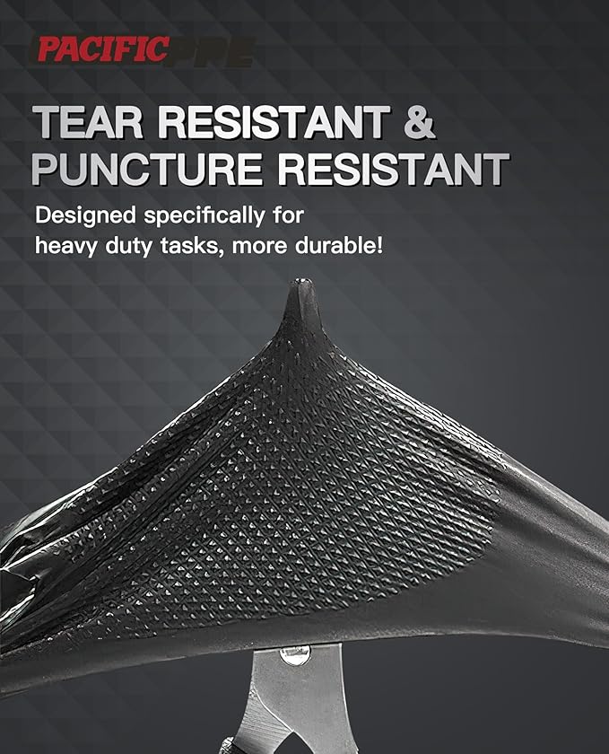 PACIFIC PPE 8 Mil Heavy Duty Black Nitrile Gloves, Food Safe, Latex Free, Mechanic, Fully-Diamond Textured Grip Industrial Disposable Gloves, X-Large