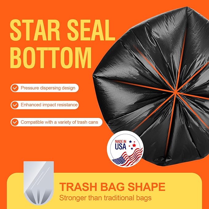 Delxo 30-33 Gallon Trash Bags, 250 Count – Medium Duty Garbage Bags, Thick, Durable & Puncture-Resistant Plastic Bolsas para basura, Perforated Design– Made in USA for Kitchen, Yard, Office (Black)