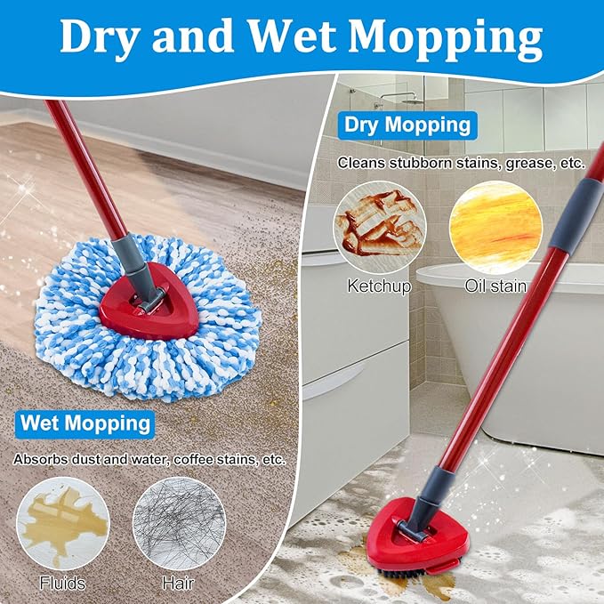 Mop Heads Replacements for O-Cedar RinseClean 2-Tank Spin Mop, Mop Replace Head for O Cedar, Spin Mop Heads for Ocedar Includes 3 Pack Mop Refills, 2 Upgrade Scrub Brush, 1 Mop Base for O-Cedar Mop