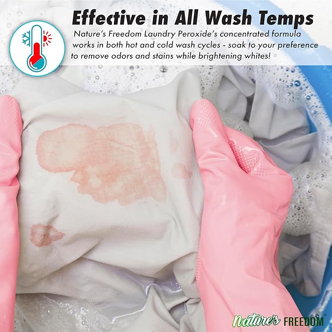 Nature's Freedom Laundry Peroxide Spray – Powerfully Breaks Down Odors & Tough Stains Naturally – Chlorine-Free Whitening & Stain Remover – 32 Fl Oz