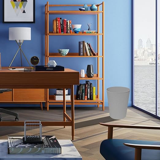 1.8 Gallons Small Trash Can, Decorative Wastebasket, Modern Leaf Pattern Design, Polypropylene Trash Can for Bathroom, Bedroom, Office (2, Grey)