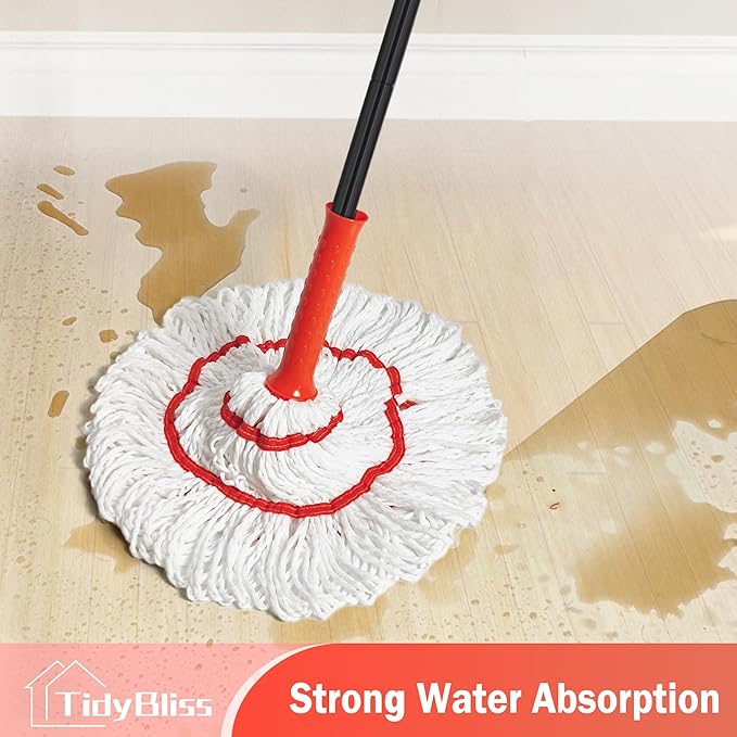 Self Wringing Twist Mop for Floor Cleaning, 57.5 inches Long Handle Cotton String Mop with Wringer, Washable Microfiber Wet Mop with Scouring Pad for Hardwood, Tile, Bathtub, Kitchen