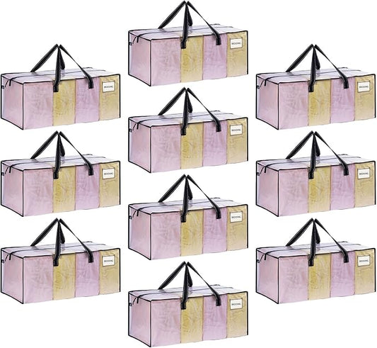 VENO 10 Pack Moving Bags Extra Large Storage Bags for College Move-In, Heavy-Duty Storage Totes, Packing Boxes, and Wardrobe Moving Supplies - Durable Laundry Bags for Clothes (Clear, 10 Pack)