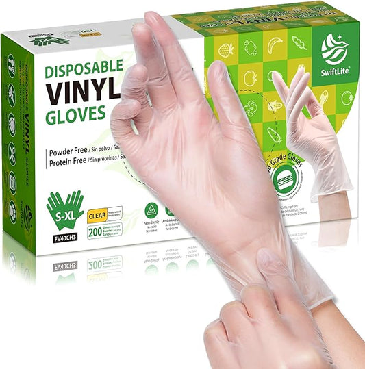 Disposable Vinyl Gloves, Food Safe, Latex-Free Powder-Free Clear Plastic Gloves for Cooking, House Clean, Food Prep