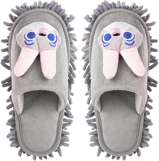 Liitrton Mop Slippers Cartoon Mop Shoes, Washable Microfiber Slippers for Floor Cleaning, Detachable Mopping Slippers for Women Home Floor Cleaning Tools (Grey Rabbit, Women 7-9/Men 5-7)
