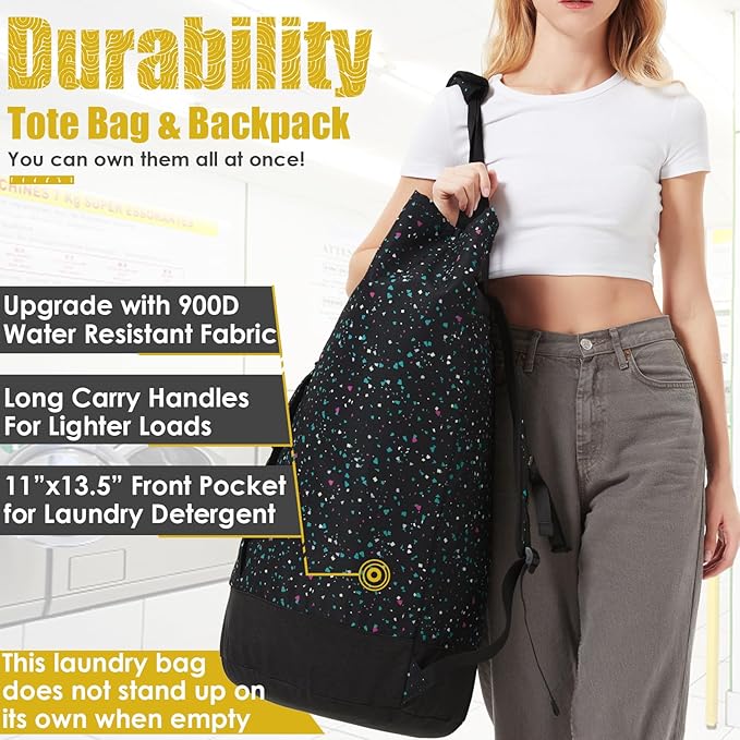 College Laundry Bag, 115L Extra Large Laundry Backpack with Shoulder Straps, Heavy Duty Backpack Laundry Bag, Large Laundromat Bag, Dorm Laundry Bags for Travel, Laundromat, Apartment, Beach, Camping