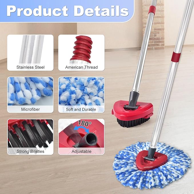 Mop Head Replacement, Base, Mop Handle for Ocedar RinseClean 2-Tank System, 2 Microfiber Mop Refills, Extendable Length 30-59" Mop Handle, Base and Scrubber for All Hard-surfaced Floor