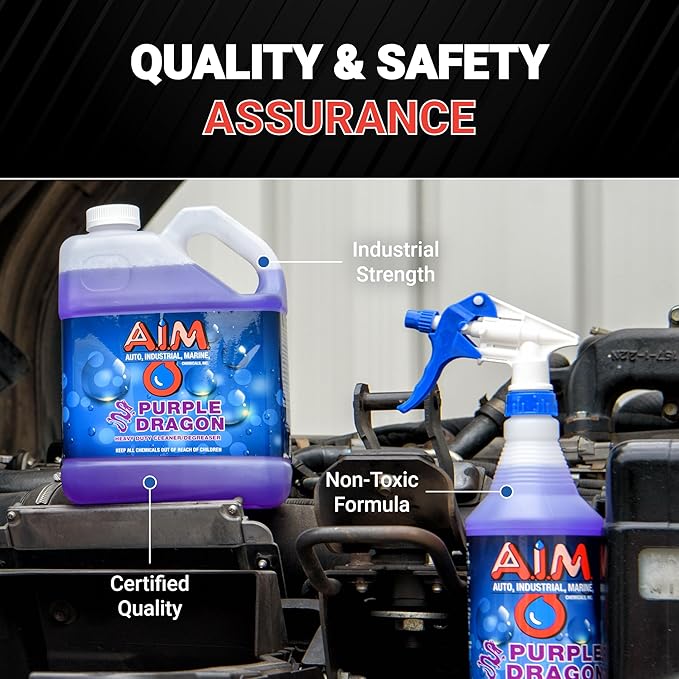 AIM Chemicals Purple Dragon Heavy Duty Degreaser – For Cars, Trucks, Equipment, and Concrete. Powerful wheel & tire cleaner for industrial use & car detailing. Compatible with wheel brush- Quart