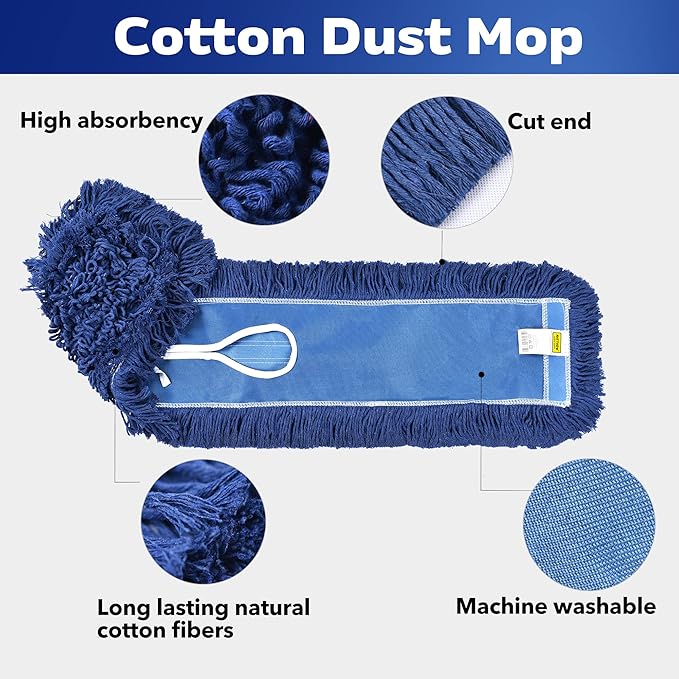 MATTHEW CLEANING 24'' Industrial Strength Cotton Dust Mop Refill Washable Replacement Heads For Residential & Commercial Use Fit Standard Dust Mop Frames, Hardwood, Laminate, Concrete Floors 1 Pack