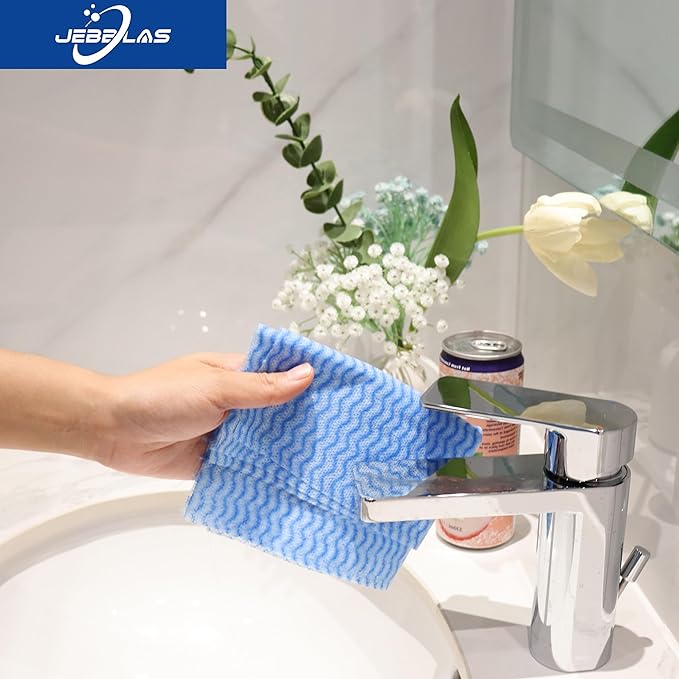 JEBBLAS Handi Wipes Reusable Cloths Dry Cleaning Cloths Dish Towel Kitchen Towel Handy Cleaning Wipes,Pack of 50, Blue