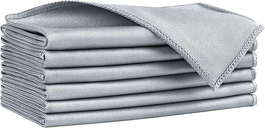 HOMEXCEL Microfiber Glass Cleaning Cloths 6 PK, Lint Free Streak Free, Reusable Microfiber Cleaning Cloth for Cleaning Windows, Glasses, Mirrors, Screens, Stainless Steel, and More, Grey-14”×16”