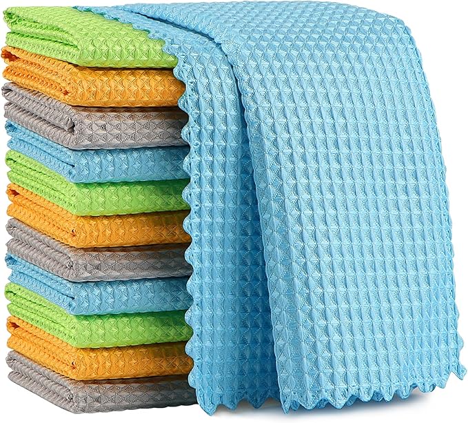 AIDEA Microfiber Glass Cleaning Cloth 12PK, Lint Free Cloth Polishing Cleaning Rags, Stainless Steel Wipes, Kitchen Dishcloths, Microfiber Towels for Car Detailing, Window, Home, 11×11"