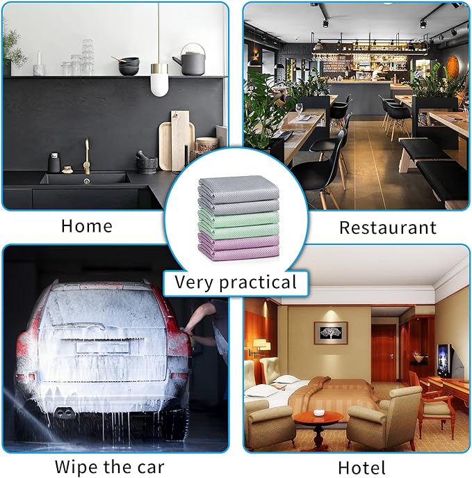 Easy Clean Fish Scale Nanoscale Cleaning Cloth,Streak Free Microfiber Glass Cleaning Cloths for Window Mirrors Windshields,Lint Free Microfiber Polishing Cleaning All-Purpose Towel Pack of 6(Purple)