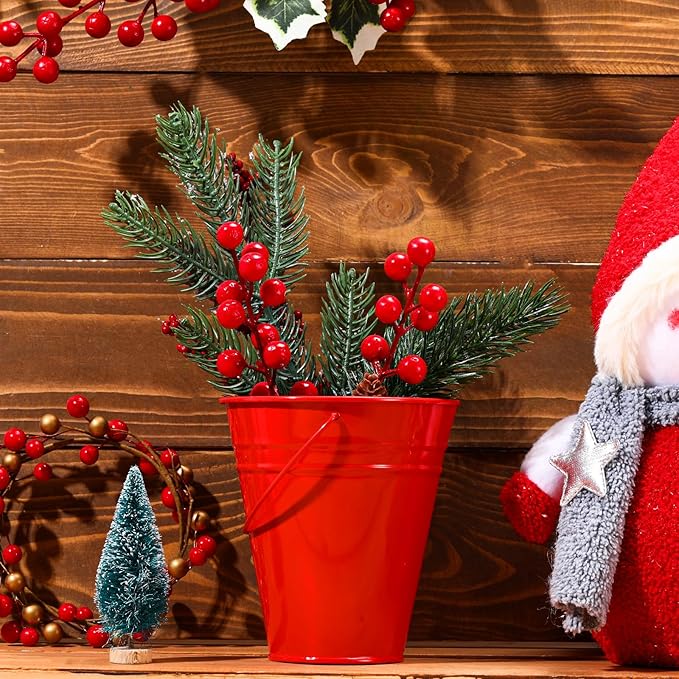 Sadnyy 12 Pack Metal Buckets with Handle, Galvanized Bucket 4.5 x 5 Inch Basket Bucket Party Supplies, Crafts for Christmas Halloween Candy Bars Vase Crafts(Red)