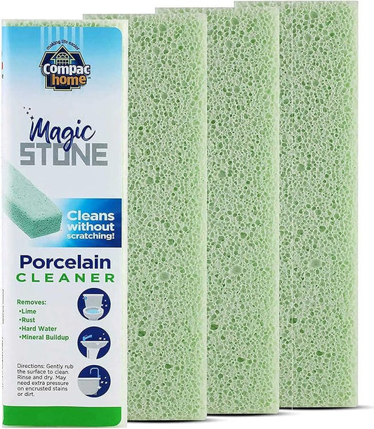 COMPAC HOME Magic-Stone Porcelain Cleaner, Green Product, Made from Recycled Glass, Scouring Stick Toilet Cleaner, Removes Stubborn Lime Stains from Porcelain or Bathroom Fixtures, 4 Count