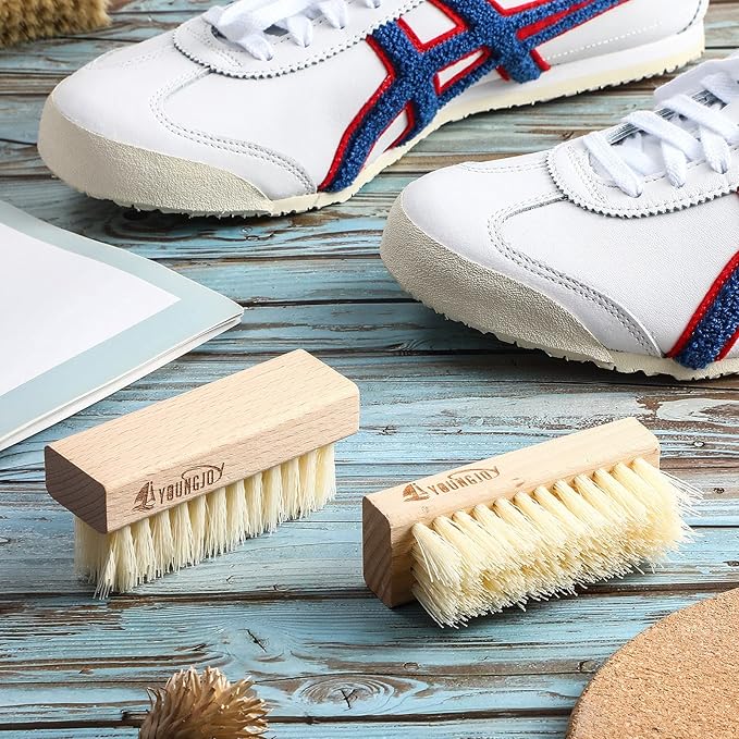 YoungJoy Sneaker Cleaning Brush Shoes Shine Dauber Nylon/Horsehair/Boar Cleaner Brushes Crepe Applicators(Beige PP Bristle)
