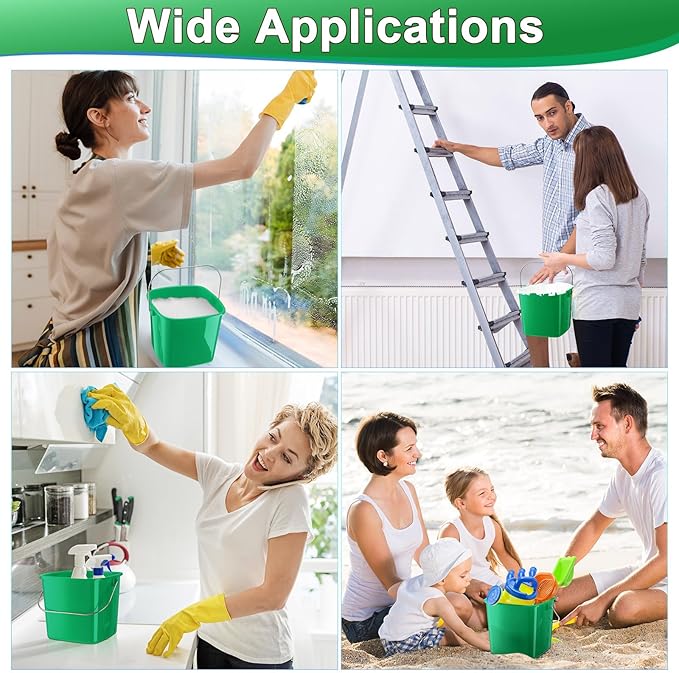 Zhehao 6 Pcs 3 Quart Cleaning Bucket Small Detergent Square Bucket Sanitizing Plastic Pail with Handles Square Cleaning Pail for Home, Offices, School, Commercial Use, Food Service(Dark Green)
