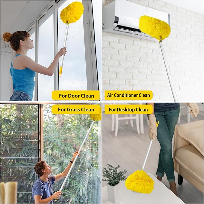 Ceiling Fan Cleaner Duster High Ceiling Extended Fan Blade Cleaner from 13 to 50 Inch Reusable Microfiber Ceiling Fan Duster with Extension Handle for Furniture Bookshelves Wall Door (Yellow)