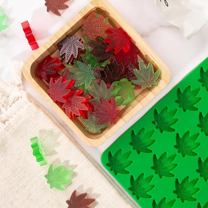 Marijuana Cannabis Hemp Leaf Silicone Molds with 70 Cavities Shaped for Pot Chocolate Candy Gummy, with Baking Scraper