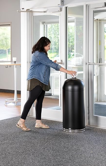 Safco Open Top Dome Trash Can, 15 Gallon Stainless Steel Garbage Can for Indoor Use, Hands Free, Black