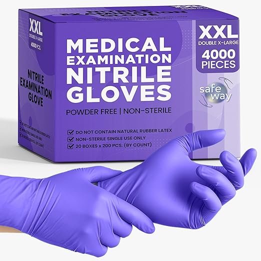 SafeWay Nitrile Gloves, 4000 Ct, 2X-Large, Powder-Free, Latex-Free, All-Purpose, Professional Disposable Gloves with Textured Fingertips for Medical Use, Food Prep, Cleaning, Tattoo & More