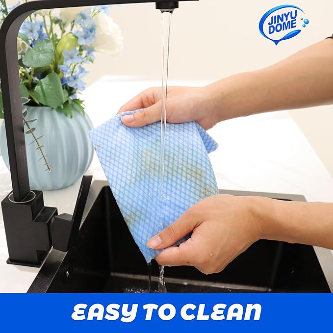 Disposable Kitchen Cleaning Cloths Dish Towels Dish Cloth Reusable Cloths for Kitchen, Bathroom, Household Cleaning (Blue 100 Pack)