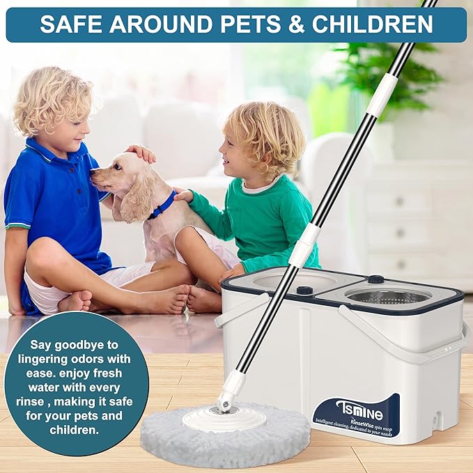 Mop and Bucket with Wringer Set for Home,4-Chamber Spin Mop and Bucket Separate Clean and Dirty Water,Hardwood Floor Mop Household Cleaning Tools with 10 Microfiber Replacement Head Refill