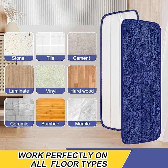 3 Pack 16.5 inch Reusable Mop Pads Microfiber Spray Mop Replacement Heads for Wet/Dry Mops Compatible with Bona Floor Care System (Darkblue )