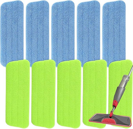 16.5 inch Microfiber Mop Pads for Rubbermaid Reveal Spray Mop and Any 16.5" Flat Mop - 10 Pack 13''-15'' Spray Mop Pad Reusable Washable Replacement Refills - Blue & Green