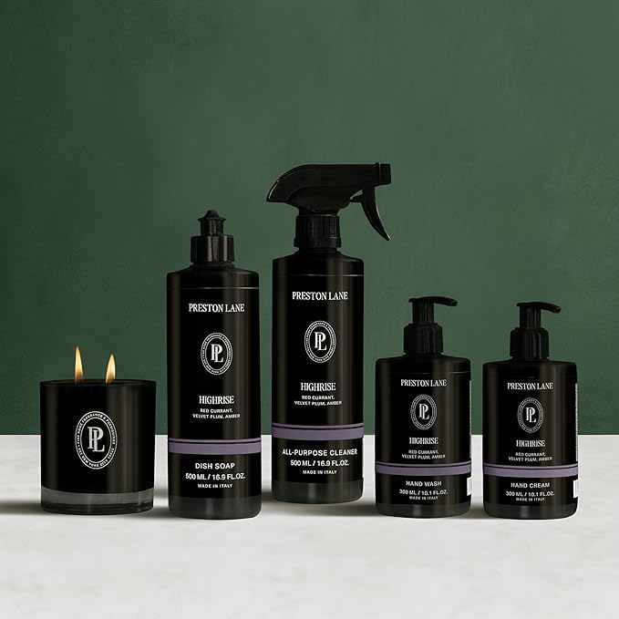 Preston Lane Signature Set, Includes All Purpose Cleaner, Dish Soap, Hand Wash, Hand Cream, & Scented Candle, Highrise