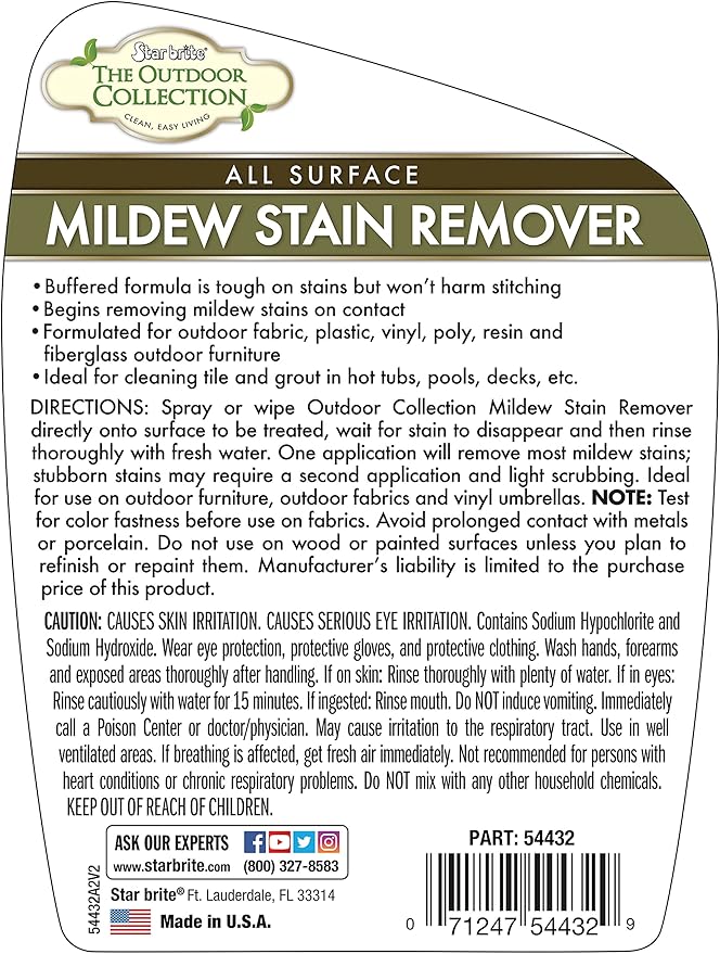 STAR BRITE Outdoor Collection All Surface Mold Stain & Mildew Stain Remover Spray - Cleans & Removes Stains on Contact - 32 OZ Spray (054432)